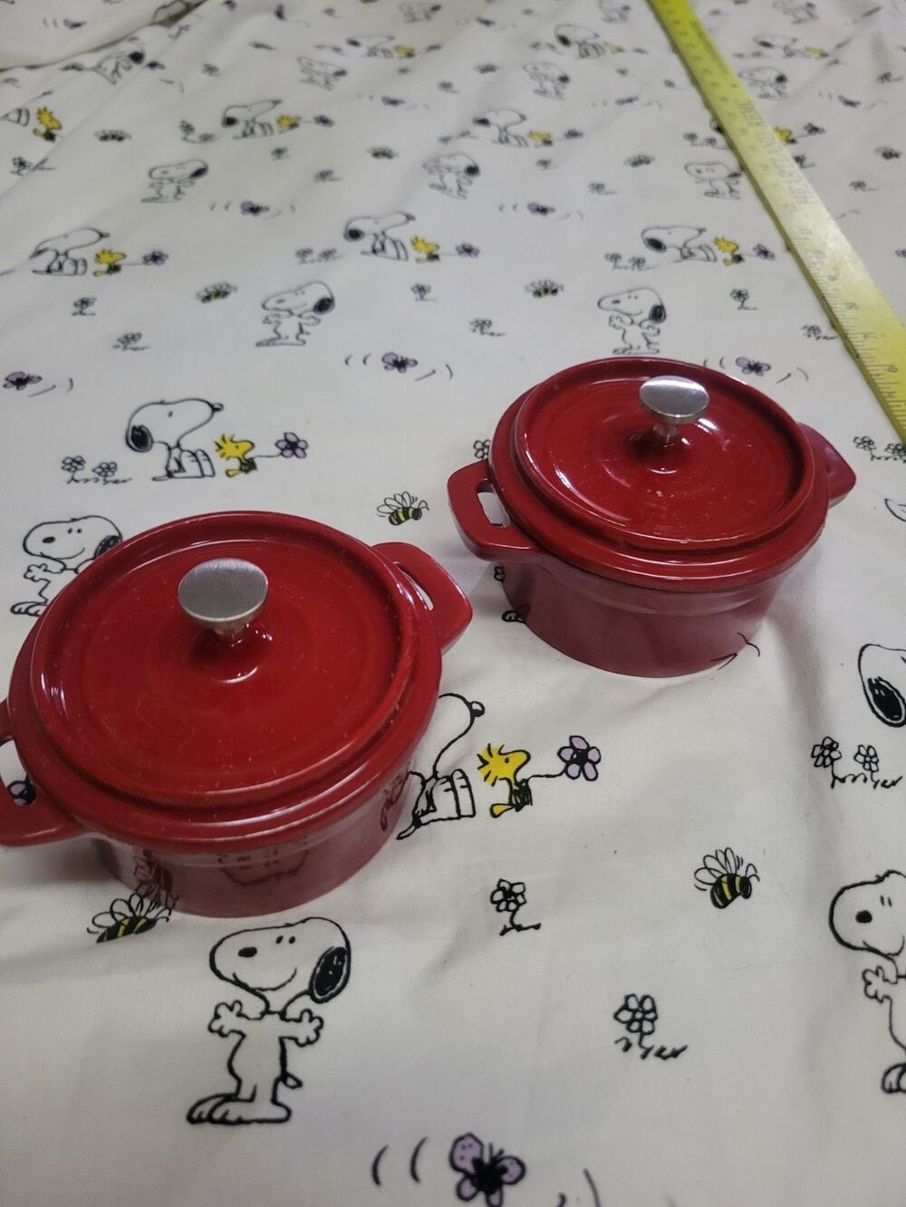 2 Wolfgang Puck Mini RED Cast Iron Cocotte Dutch Oven Stainless Steel Knob